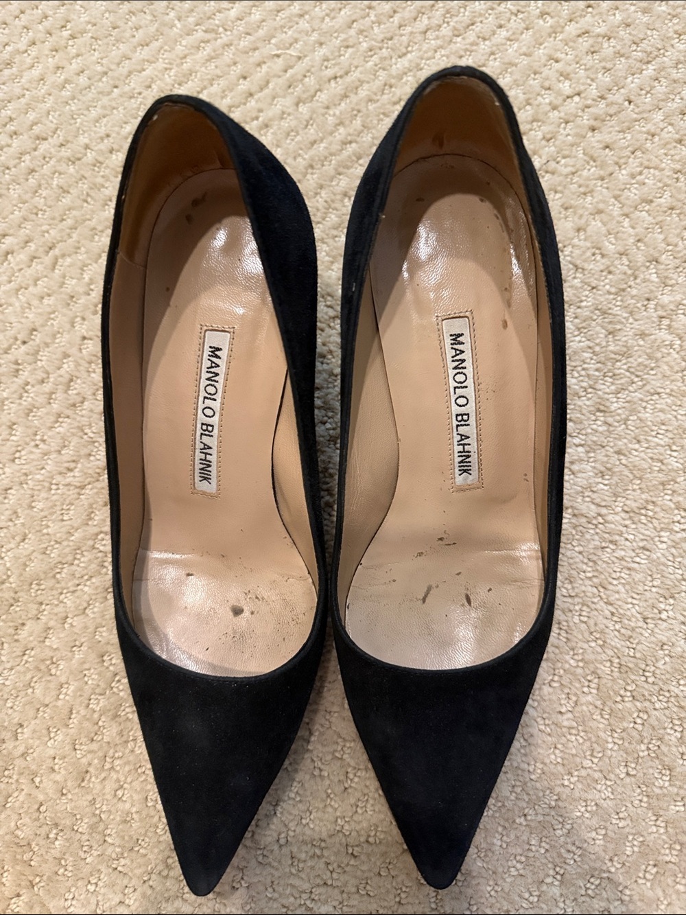 Manolo Blahnik Black Suede Pointed Pumps